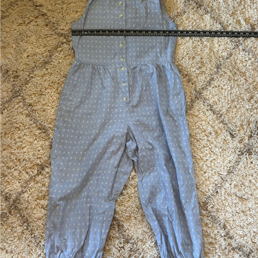Lands' End Blue Patterned Jumpsuit with Elastic Waist
